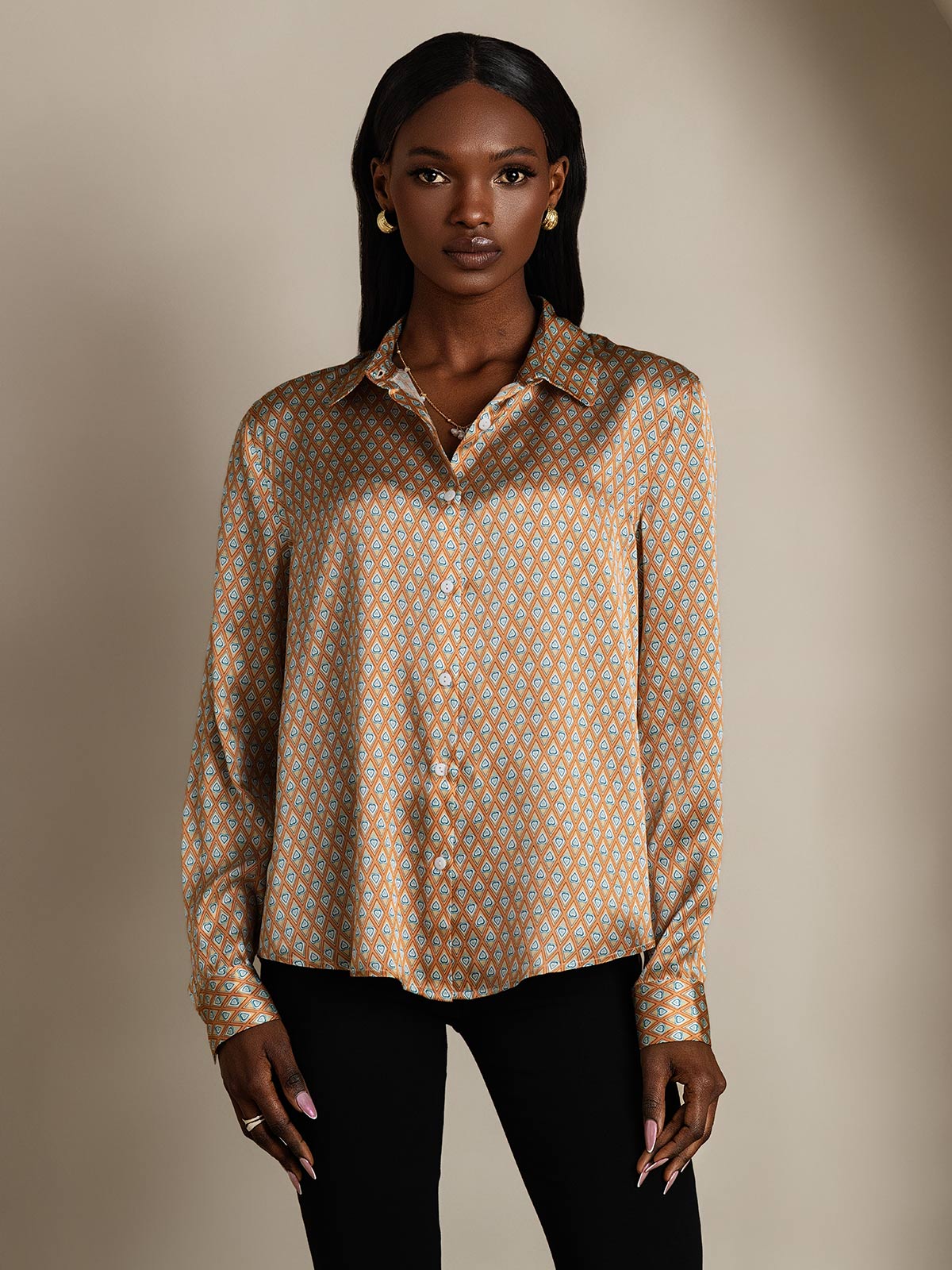Camisa básica de cuello militar de seda de 19 momme