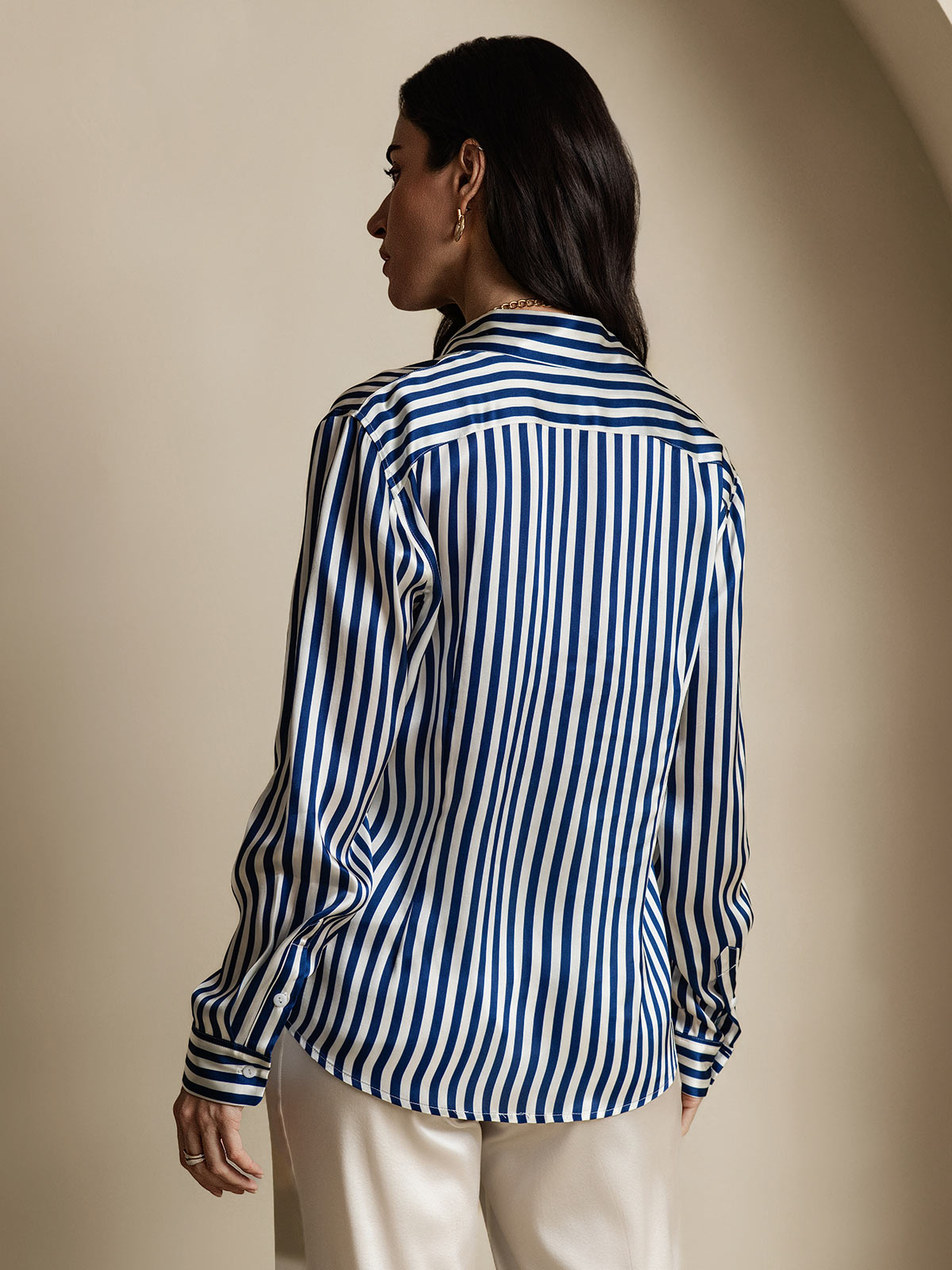 Camisa básica de cuello militar de seda de 19 momme